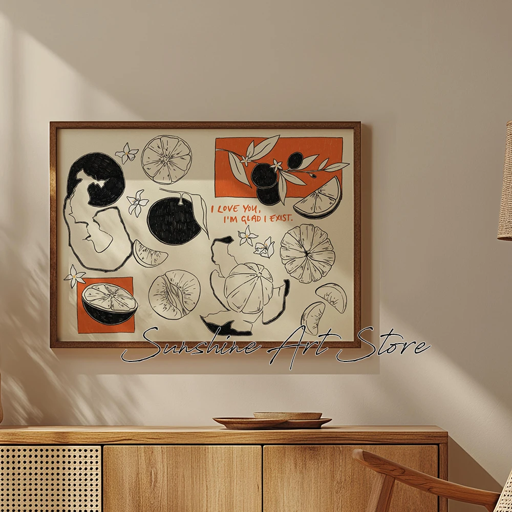Affiche murale en toile sur le thème de l'orange, inspirée de poèmes et d'illustrations, pour les amoureux des livres, décoration intérieure