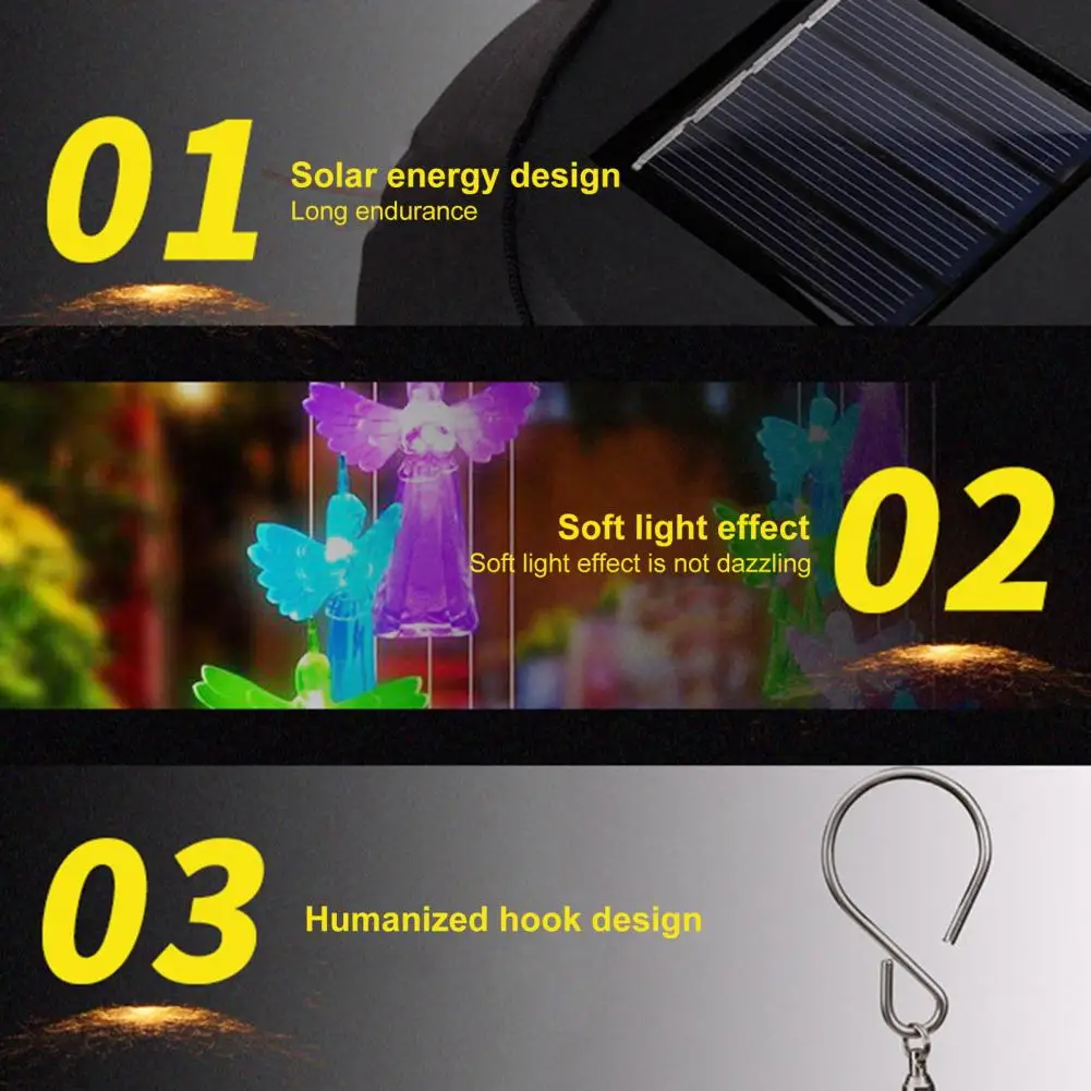 Wind Chimes Decor Angel-shaped Pendant Enchanting Solar-powered Angel Wind Chimes Waterproof Led Light Auto On/off Christmas