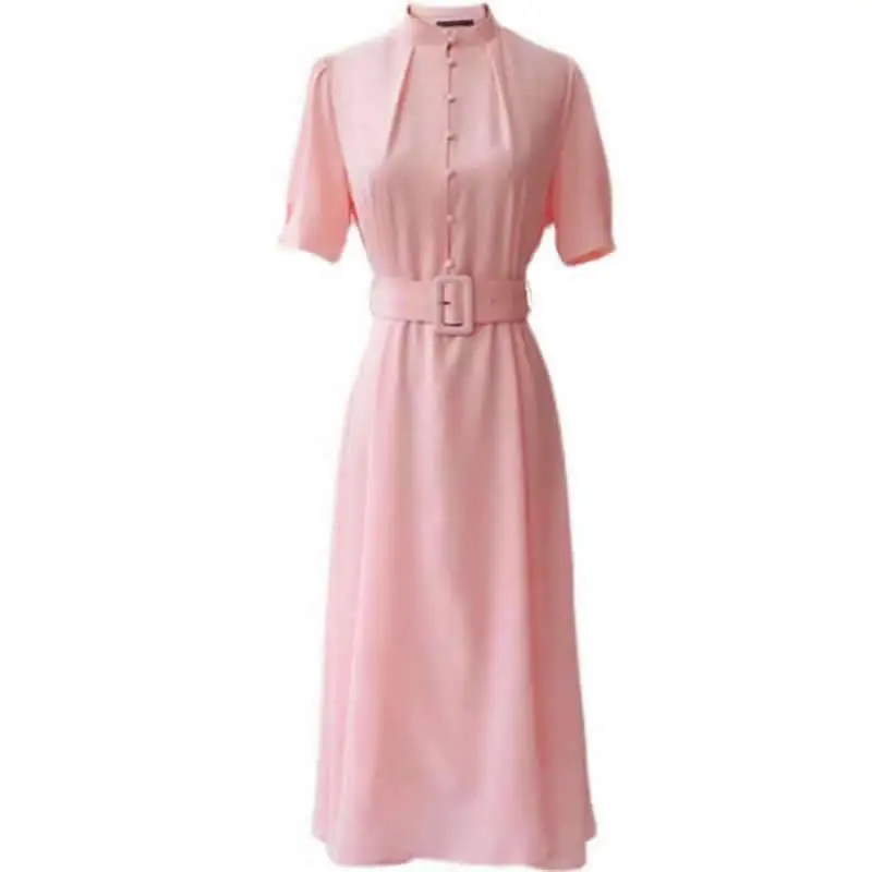 Princess Kate Middleton Pink Solid Dress Elegant OL Office Ladies Dresses 98008