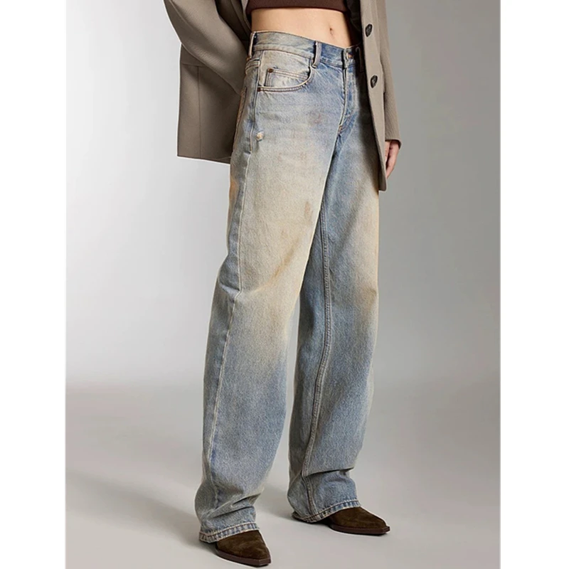 Dave&di Minimalist Distressed Dirty Washed Denim Pants For Women Vintage High Waist Mom Jeans Women's Jeans Woman Clothes 2026