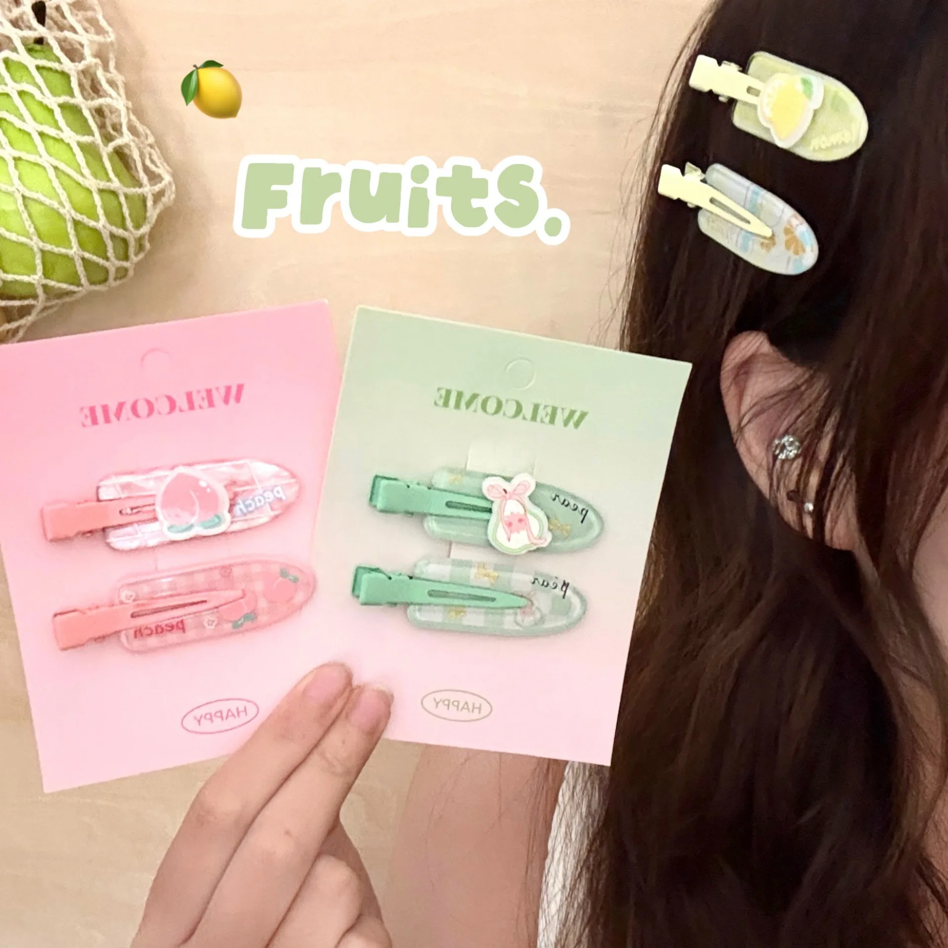 

2pcs Dopamine Sweet Girl Seamless Hair Clip Fruit Versatile Hair Clip Temperament Makeup Clip Hairpin Hair Accessories Wholesale