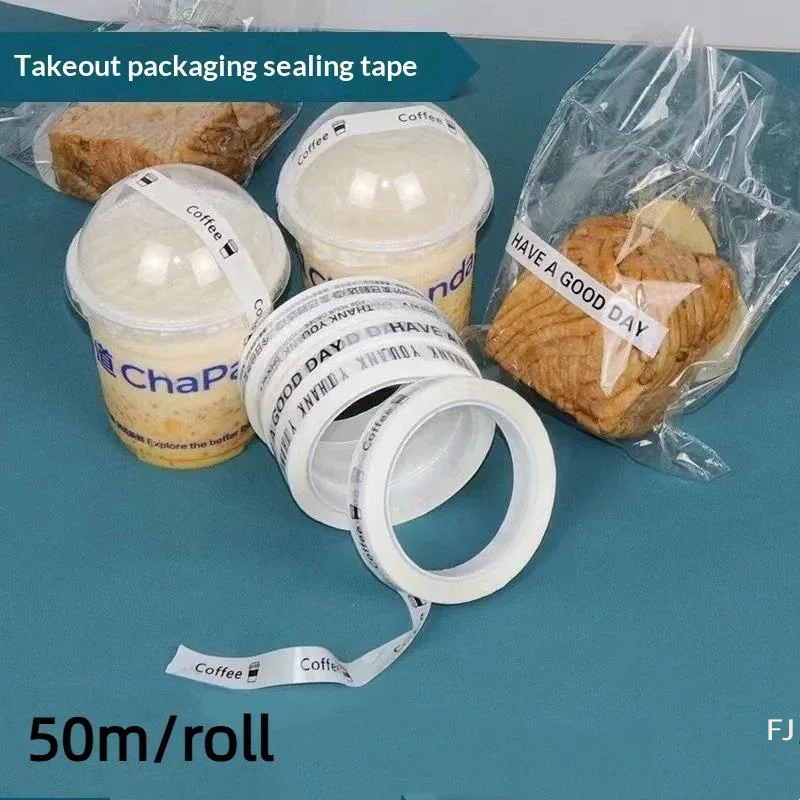 [YU]Shipping Lable Tape Take-out Sticker Thank You White Color Baking Bottle Coffe Cup Seal Adhesive Stickers Packaging Tape