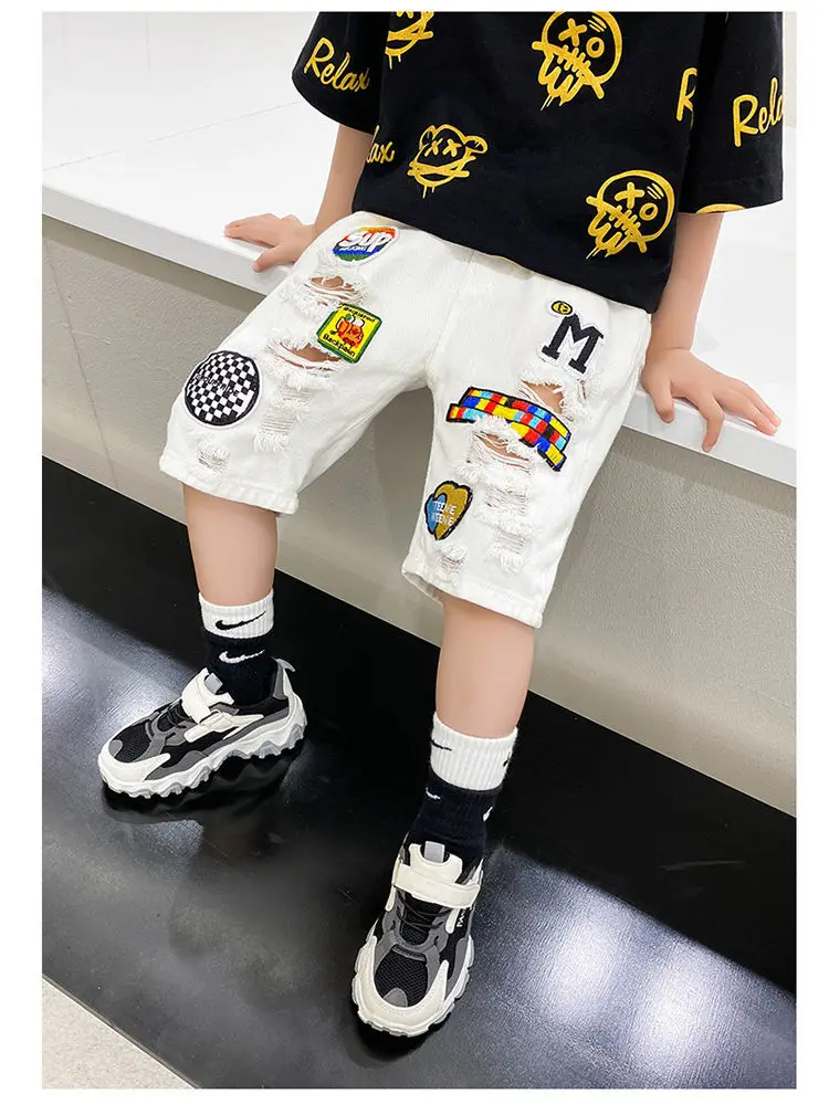 Kids Shorts For Boys bBaby Cotton Pants Summer Cropped Trousers 2021 Children\'s Thin Section Ripped Shorts Big Boy Jeans 3-9Y