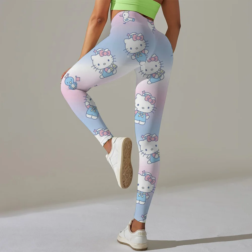 Sports Pants With Sexy Hello Kitty Kuromi print Sports Tight Pants Women's Elastic Fitness Pants Running Yoga Pants