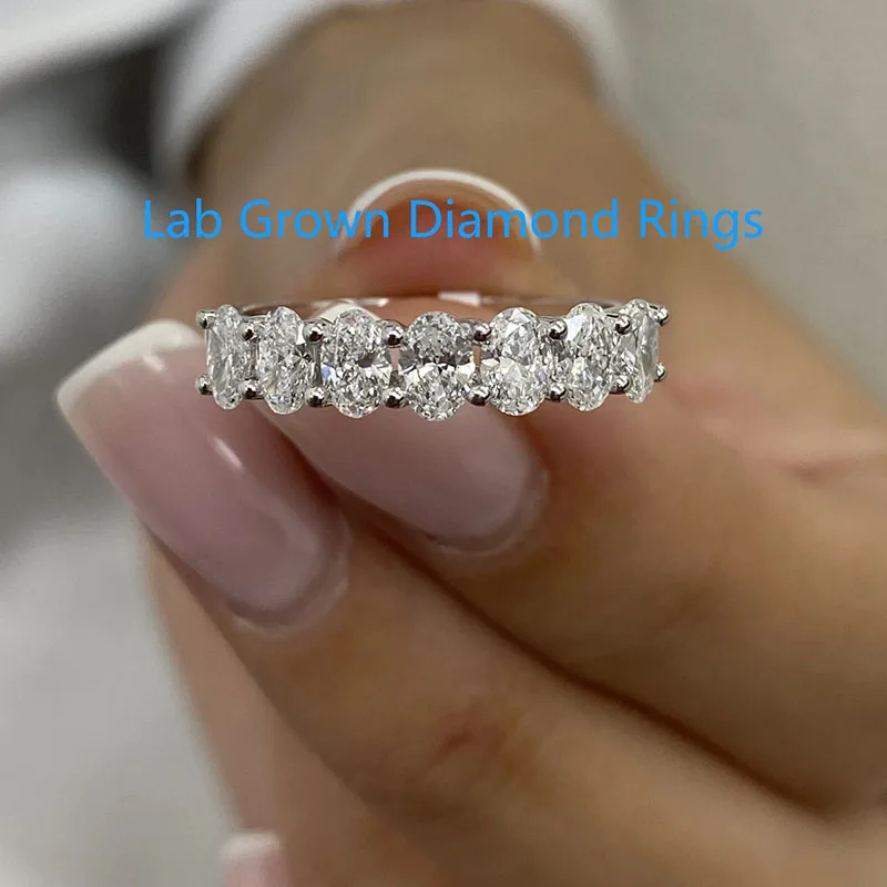 AEAW Oval Shape CVD HPHT Lab Grown Diamond 7 Stones Ring 1.4ctw DEF VS-VVS Platinum 950 Wedding Band For Women