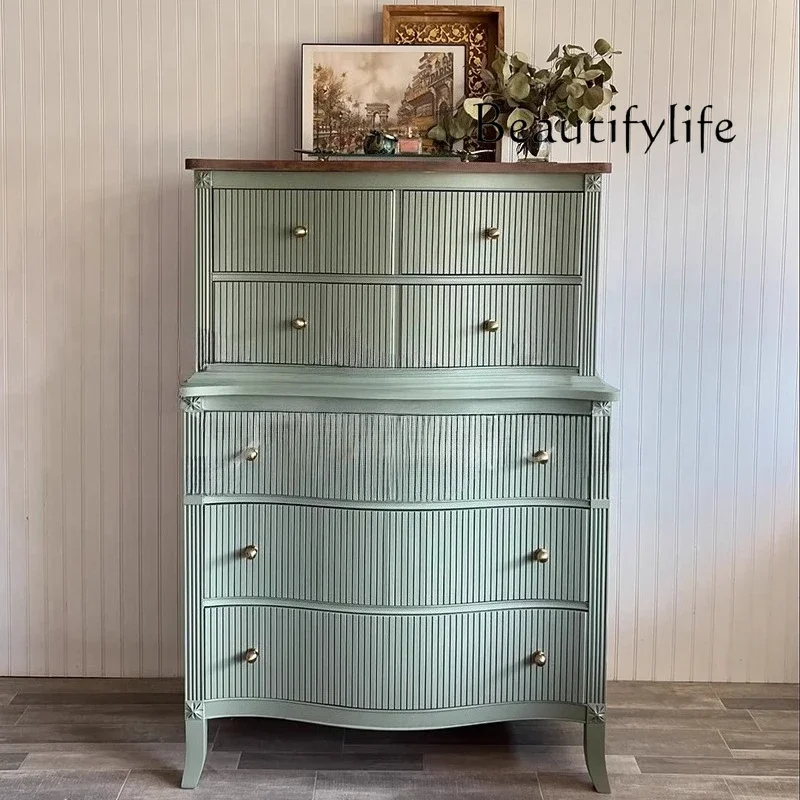 

French retro solid wood small apartment villa bedroom storage American home living room decoration designer