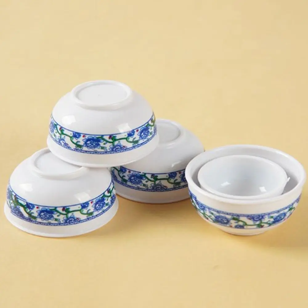 5/10 قطعة دمية زرقاء وبيضاء وعاء مصغر من البلاستيك 3 أنماط أدوات المائدة وعاء بيت الدمية اكسسوارات 1:12 دمية الديكور