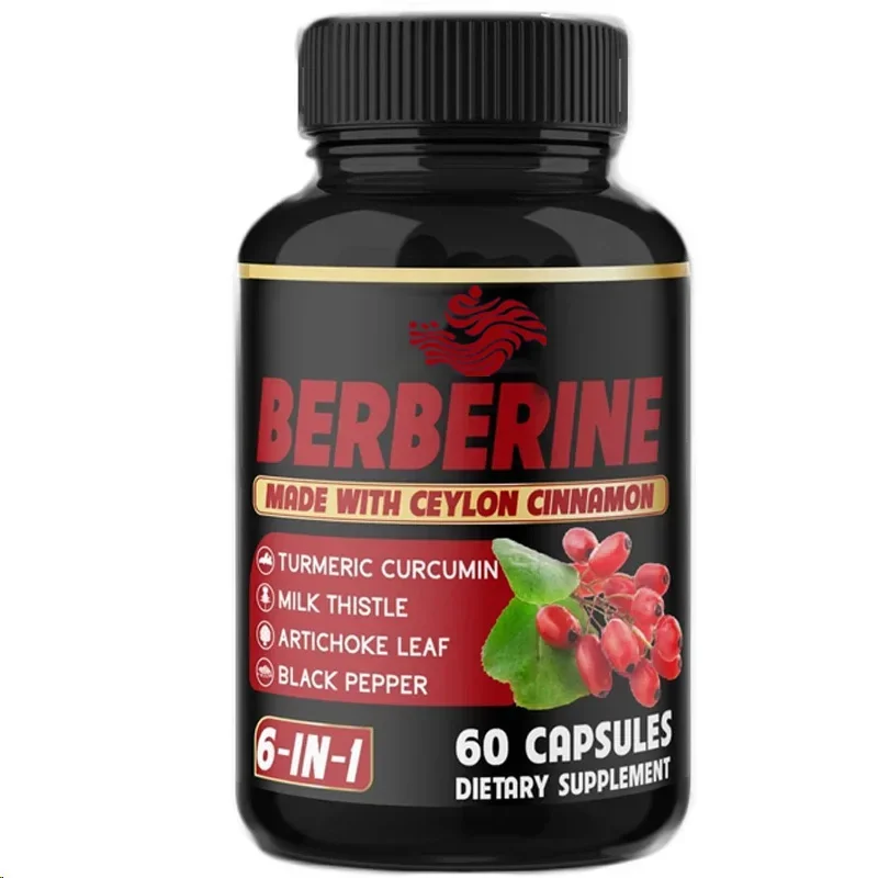 6-in-1 Berberine Supplement Contains 60 Capsules of Ceylon Cinnamon, Turmeric, Korean Thistle, and Milk Thistle