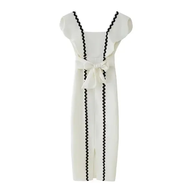 BabYoung Summer Fashion Women Dresses Spliced Square Collar Hem Slit Decorative Sleeveless With Belt Beach Back Zipper Dress