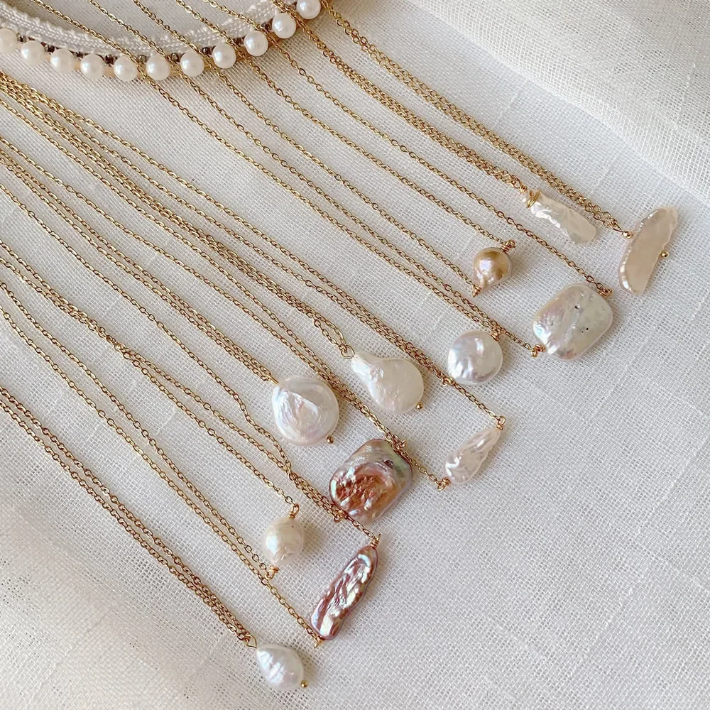 Real Natural Freshwater Pearl Necklace for Women Irregular Round Square Coin Stick Drop Baroque Pearl Pendant Necklace Choker