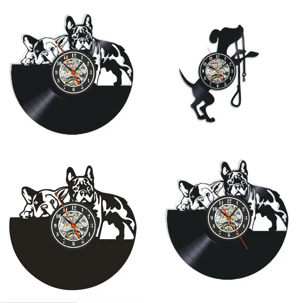 Cute Dog Record Clock Creative Fashionable Animal Shaped Retro Wall Clock for Kids Room Decoration
