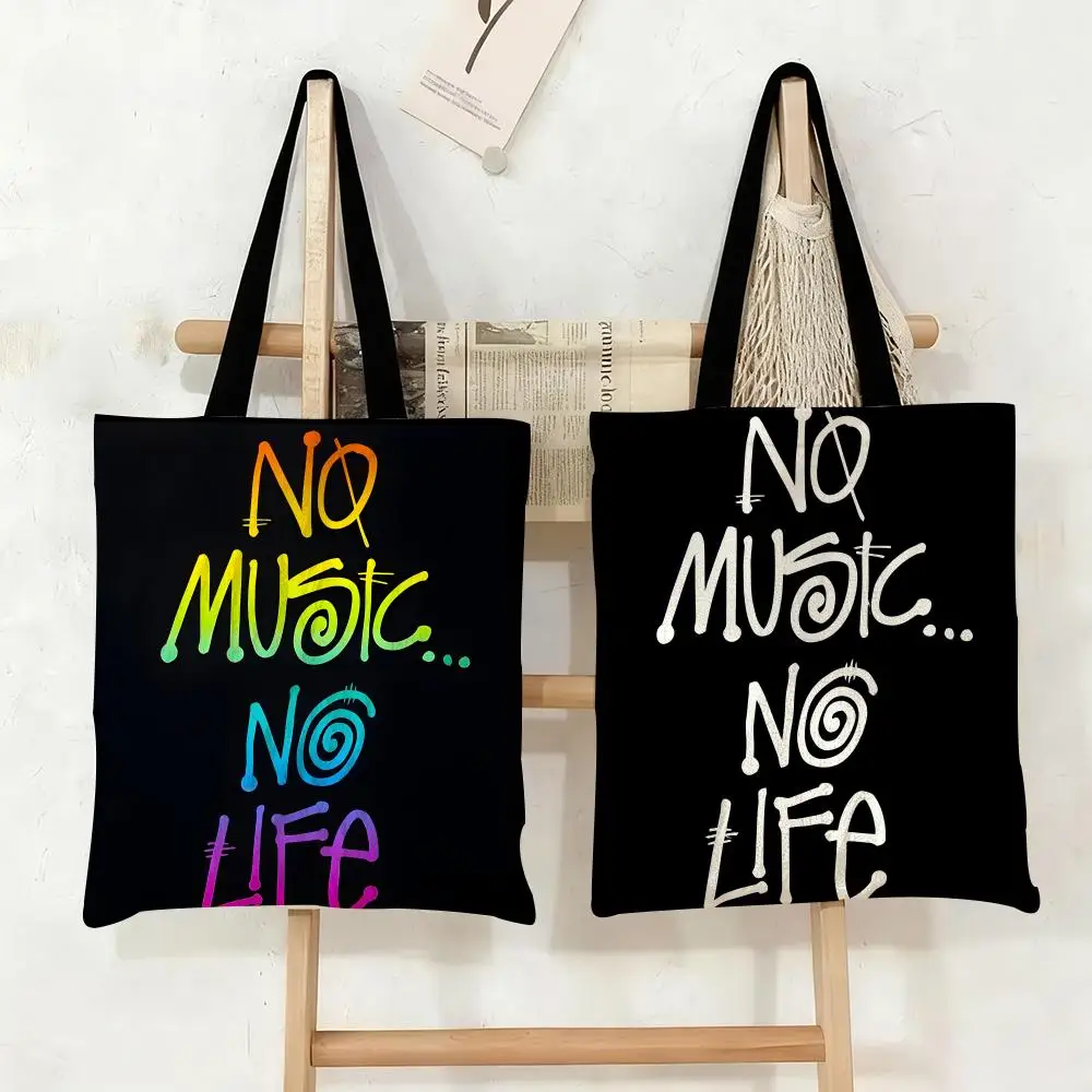 

NO MUSIC NO LIFE Storage Bags Canvas Tote Bag Large Capacity Double-Sided Print Reusable Shopping Bag Eco-Friendly Shoulder Bag