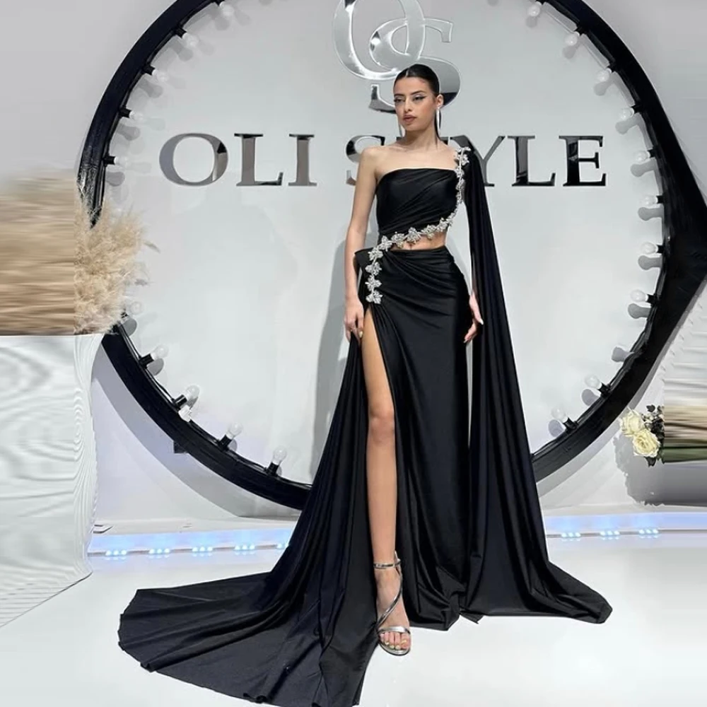 

Single Shoulder Sleeves Women Evening Dresses Fascinating Mermaid Prom Gowns Mopping Length Party Vestidos Para Mujer Customized