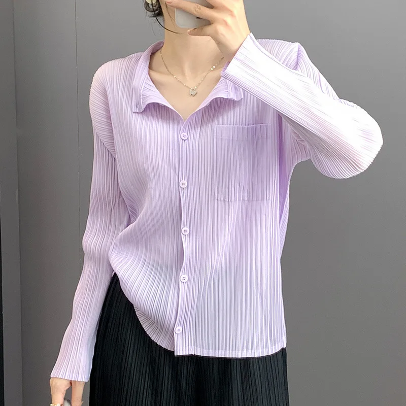 Miyake Fold Collar Jacket 2025 Spring and Autumn Versatile Pleat Collar Solid Color Loose Casual Fashion Cardigan Top Short