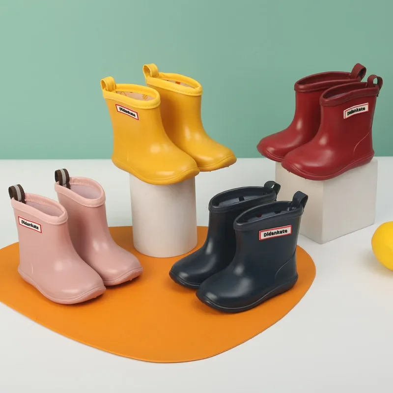 Korea Japan Rain Boots Kids Baby Girls Boys Soft Anti-slip Low Rain Shoes Pink Red Yellow Navy Rubber Boots Kawaii Rain Shoes