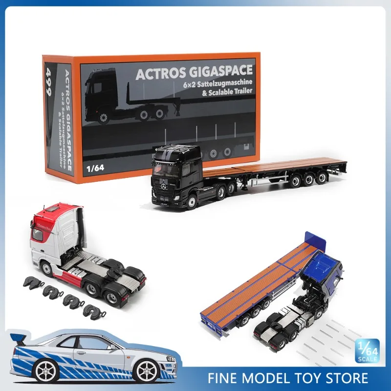 

GCD 1:64 Mercedes-Benz Actros Three-axis Tractor with Retractable Trailer Alloy Premium Diecast Car Model Vehicle Collectible