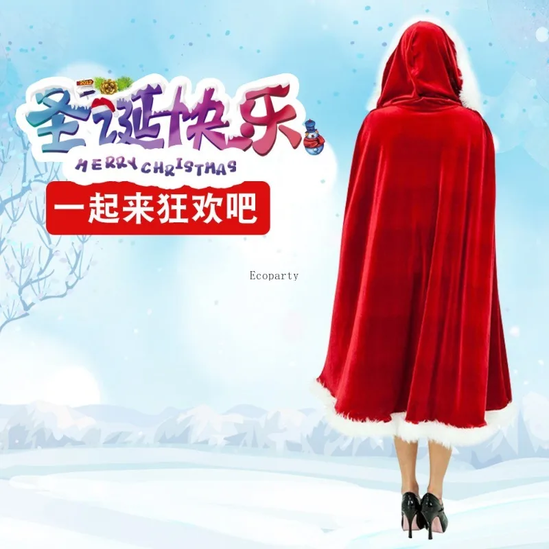 

Женские карнавальные вечерние зимние рождественские костюмы с капюшоном для косплея, плащ Санта-Клауса, женская сексуальная рождественская накидка Disfraz на Хэллоуин