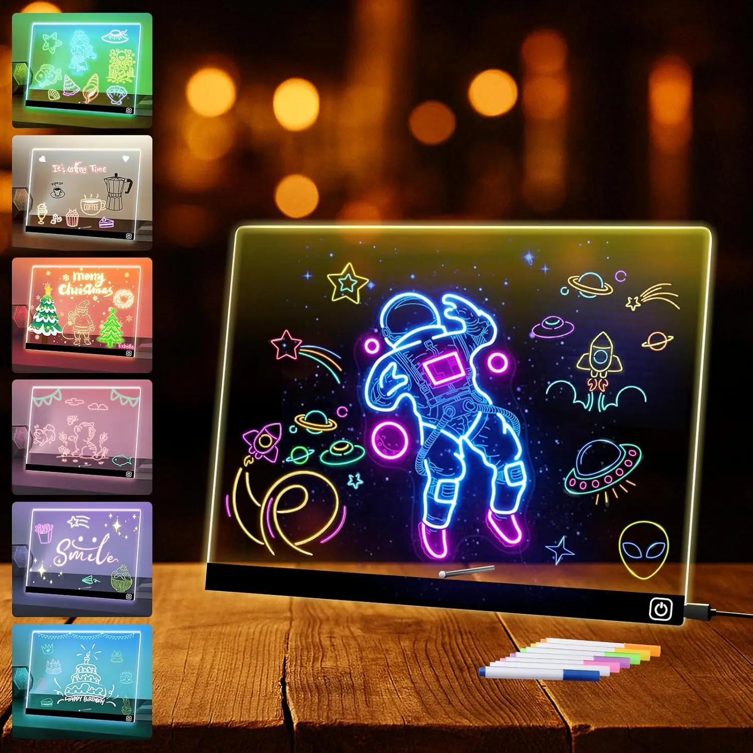 14“ LED Drawing Board for Kids, 7 Colors Dry Erase Board with Stand, 2 Light Modes, 7 Markers, Birthday and Festival Ideal Gift