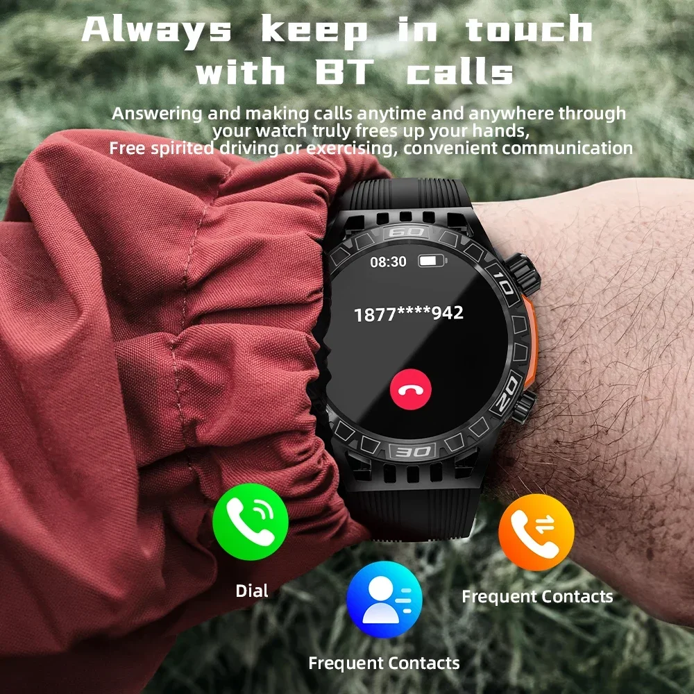 LOKMAT 1.46 ''شاشة البوصلة ساعة رياضية 5 ATM مقاوم للماء Smartwatch الرجال BT دعوة AI صوت مصباح يدوي SOS الصحة جهاز تعقب للياقة البدنية