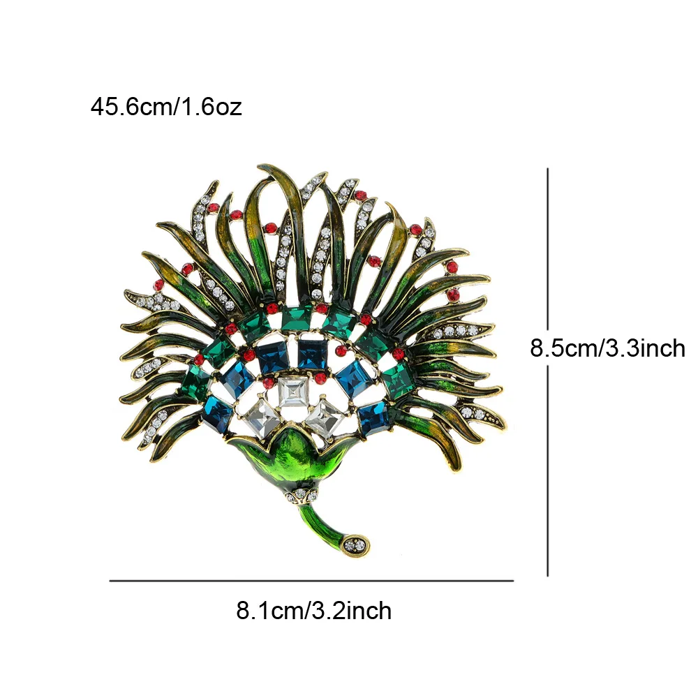 Classic Vintage Middle Crystal Leaves Enamel Brooches For Women Men Palace Drip Oil Exquisite Metal Badges Pins Accessories Gift