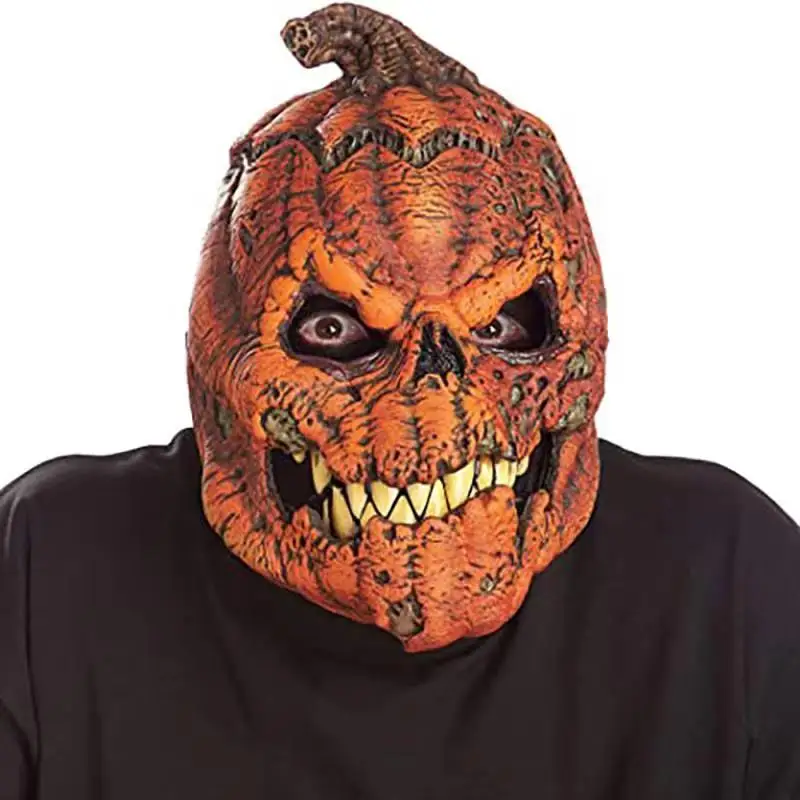 Halloween Evil Pumpkin Head Mask Horror, Funny, Mouth Movement Mask Dress up Performance Cosplay Props Escape Room Mask