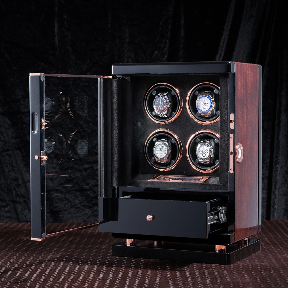 Printable LOGO Elegant Wood Grain Piano Painting Automatic Watch Winder Home Self Swinging Device Rotating Swinging Chain Gift