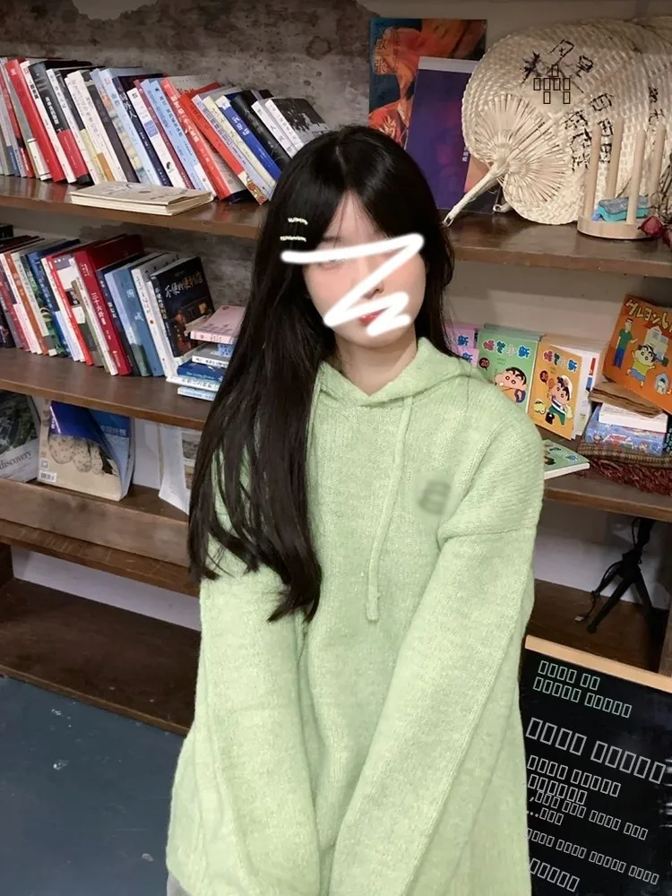 

Avocado een Hooded Sweater Women's Spring Autumn Thiened Lazy Sle Loose Outerwear High-End Feel Super Beautiful