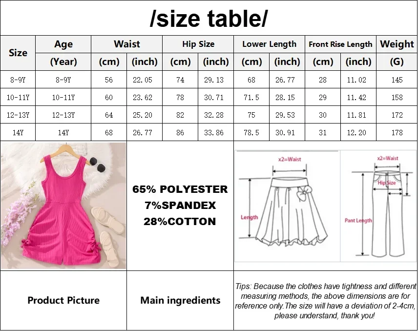2024 Big Girls Jumpsuit Sleeveless Summer Fashion Trendy Solid Color Romper Kids Girl Clothing 8 9 10 11 12 13 14Y Overalls
