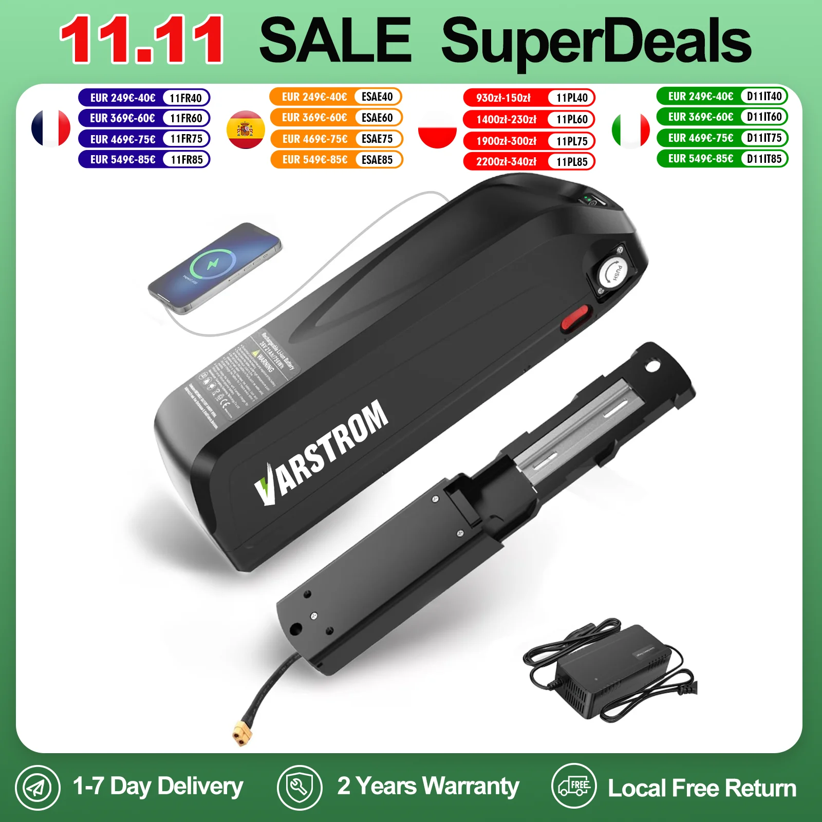 Batteria originale eboat 48V 52V 36V Hailong 30A BMS ciclo elettrico Downtube batteria al litio per motore 1000W 500W 250