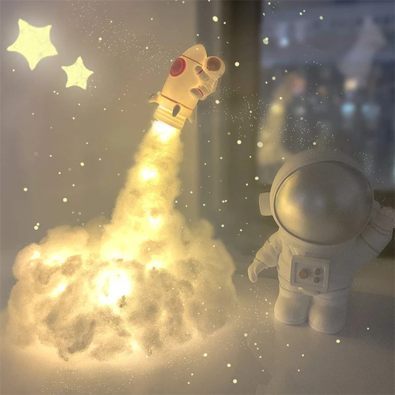 3D Printed Rocket Lamp LED Colorful Clouds Astronaut Lamp With USB Rechargeable Kids Home Decoration Night Light Creative Gift