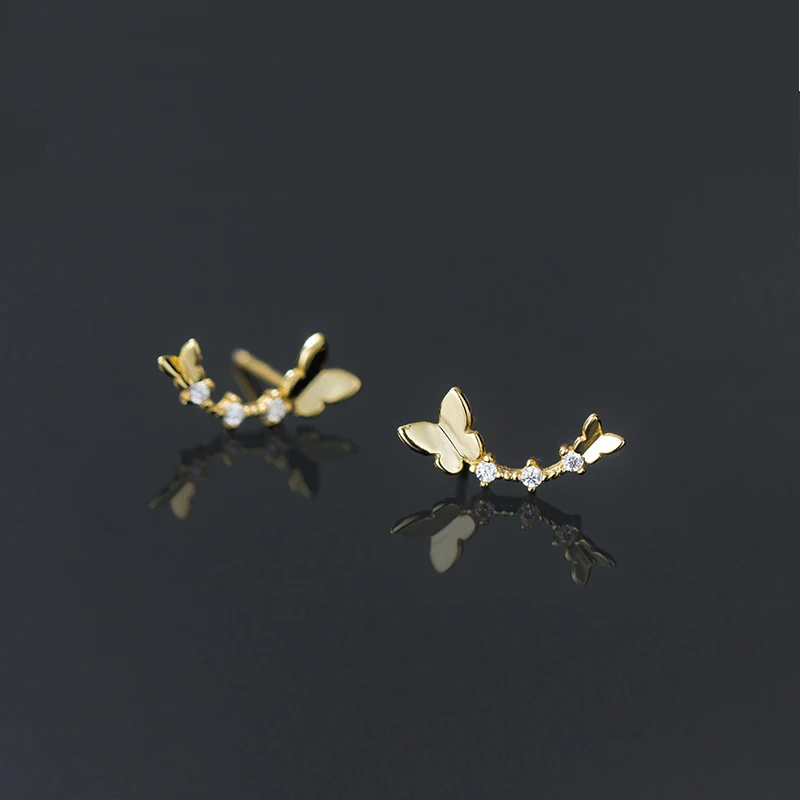 MloveAcc 925 Sterling Silver Girl Ear Stud Beautiful Two Flying Butterfly Earrings for Women Fine Ins Jewelry Stylish