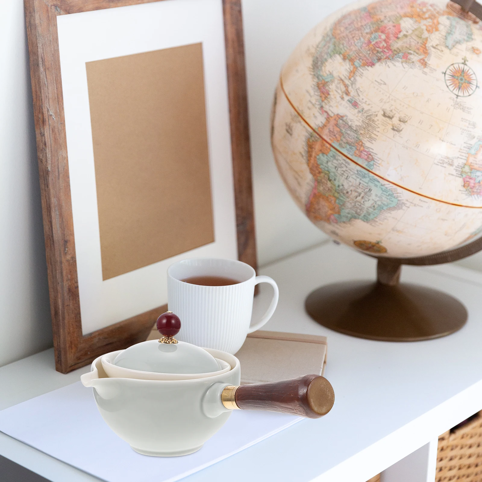 

1 шт., керамический чайник с боковой ручкой, деревянный чайник из нержавеющей стали, термостойкий практичный фильтр с отверстием, маленький портативный домашний офис, чайник