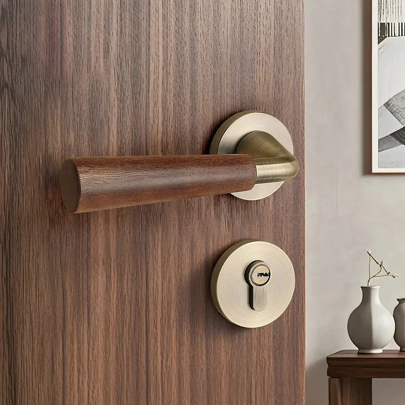 Modern Simple Walnut Indoor Bedroom Door Lock Medium Antique Handle Magnetic Suction Silent New Chinese Split Design