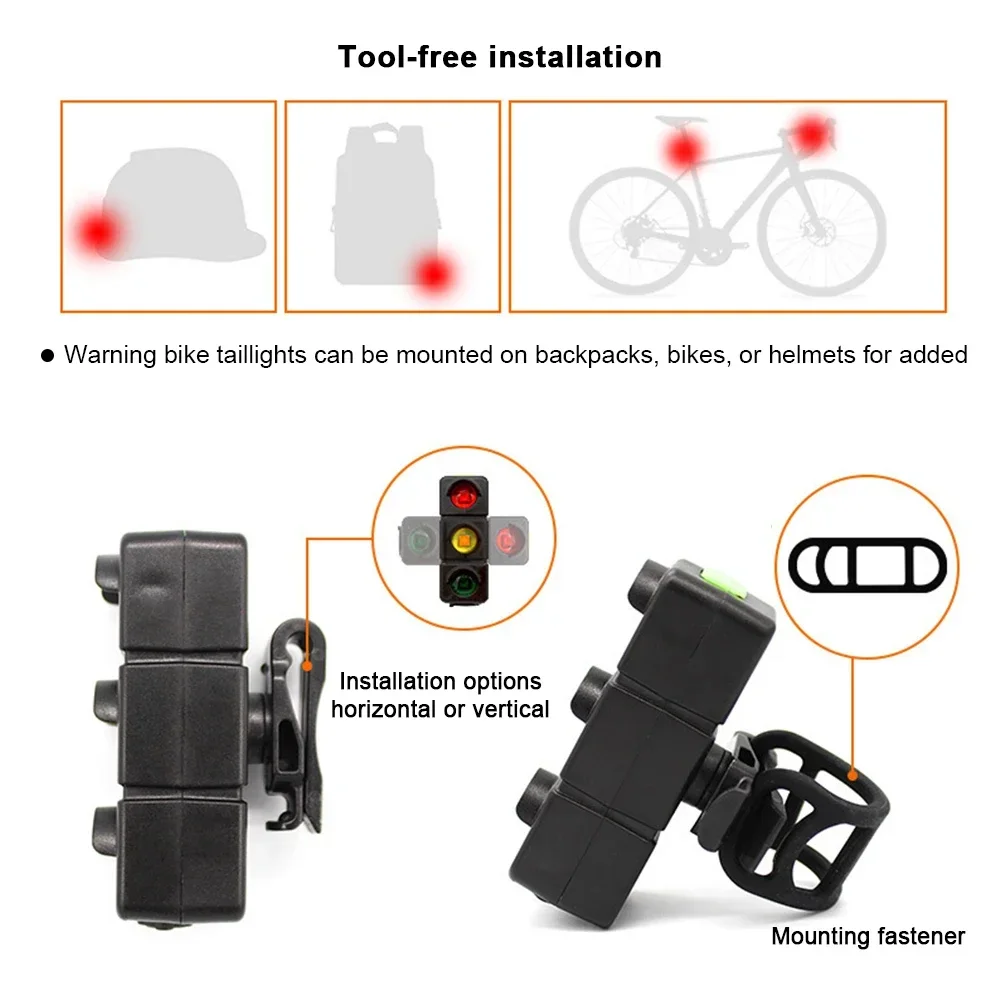 ไฟท้ายจักรยาน USB ชาร์จ 3 สีไฟจราจรพร้อมหลักอานจักรยานเสือภูเขาถนนขี่กลางคืนไฟเตือนความปลอดภัย