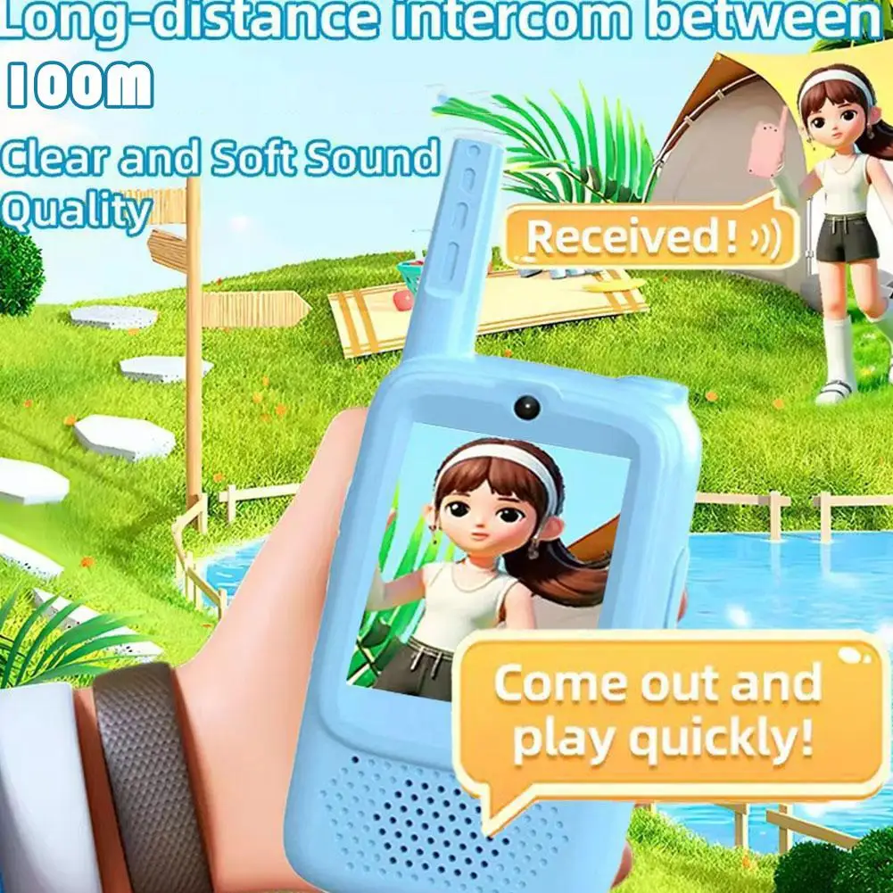 Walkie talkies de vídeo para crianças, walkies recarregáveis para crianças, 2 pacotes, brinquedos internos e externos para festa de jogo, acampamento, natal l0u6