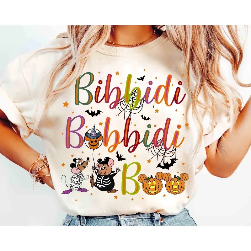 

Cinderella Jaq and Gus Bibbidi Bobbidi Boo Halloween Pure Cotton All Season Unisex Couple Casual Fashion Streetwear
