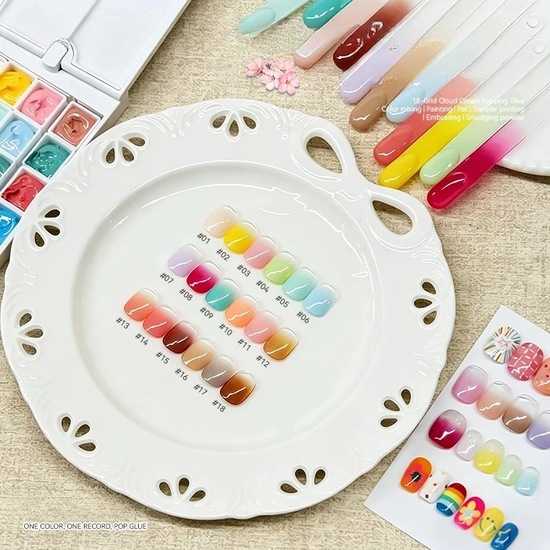 18Colors 4 In 1 Pat Painting Gel Y2K Gradient Blush Color Semi Permanent Soak Off UV&LED Gel Nail Art Creation Salon DIY