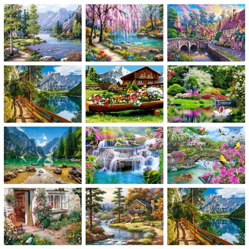 5D Diy Diamond Painting Stream Tree Bridge Full Rhinestones Embroidery Mosaic Art Cross Stitch Kits Home Decor New Arrivals 2023