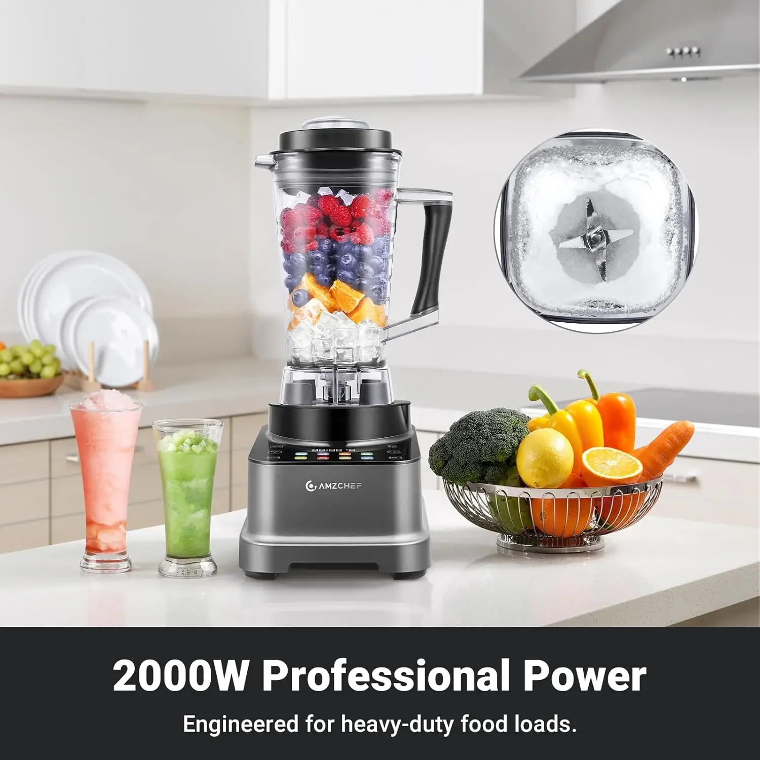 8-IN-1 Professional Blenders, 2000 Watts Commercial Blender for Kitchen with Timer, Innovative LED Panel, 8 Functions for Smooth