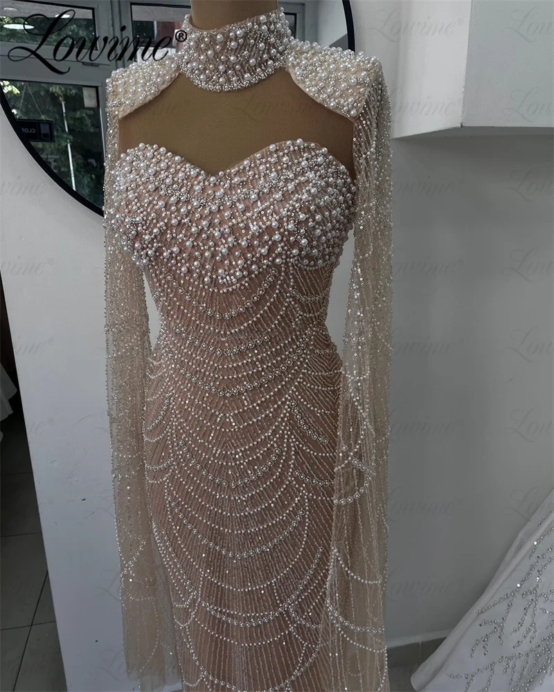 Robes De Soirée 2024 Customize Cape Sleeve Beaded Evening Dresses Pearls Women Formal Dubai Arabic Prom Dress Mermaid Party Gown