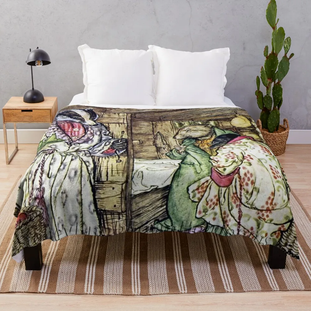 “The Badger’s House” by Arthur Rackham Throw Blanket Bed linens Stuffeds Decoratives Blankets