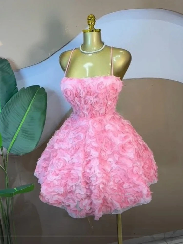 

2026 Женское мини-платье трапециевидной формы с розовым цветочным принтом на бретельках со шнуровкой сзади 2026 Уличные платья для дня рождения Модные платья