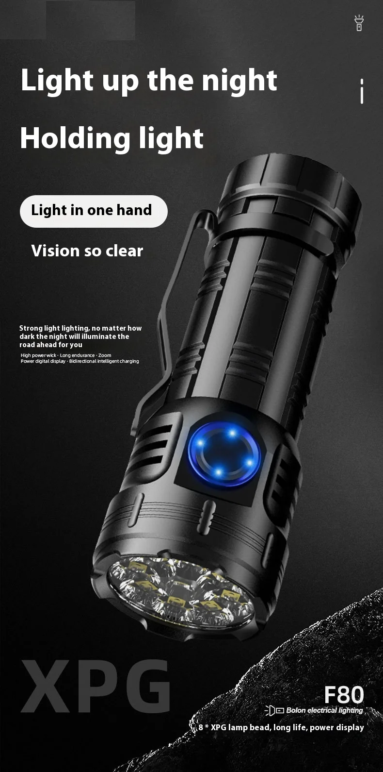 LED Flashlight High Power USB Rechargeable 8 * XPG Beads Lantern Tail Magnet Clip Torch Waterproof Portable Mini Lighting Lamp