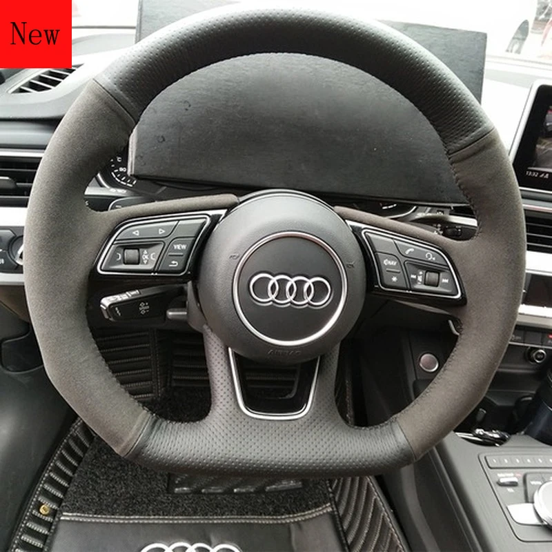 

Customized DIY Leather Suede Hand-sewn Car Steering Wheel Cover for Audi 2018 A4L/A6L Q3 Q5 Q7 A3 Car Accessories