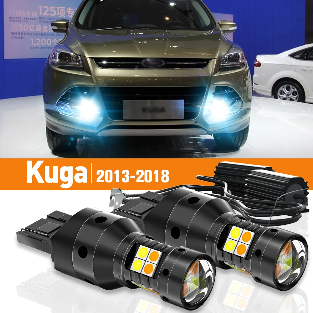 2x LED Dual Mode Turn Signal+Daytime Running Light DRL For Ford Kuga 2013-2018 2014 2015 2016 2017 Accessories Canbus