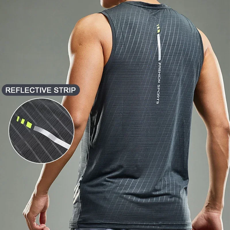 Men\'s Running Tank Top Fitness Wear Shirts Tops Man Sports First Layer Undershirt Ice Vest Sweatshirt Gym Tees Singlet Marathon