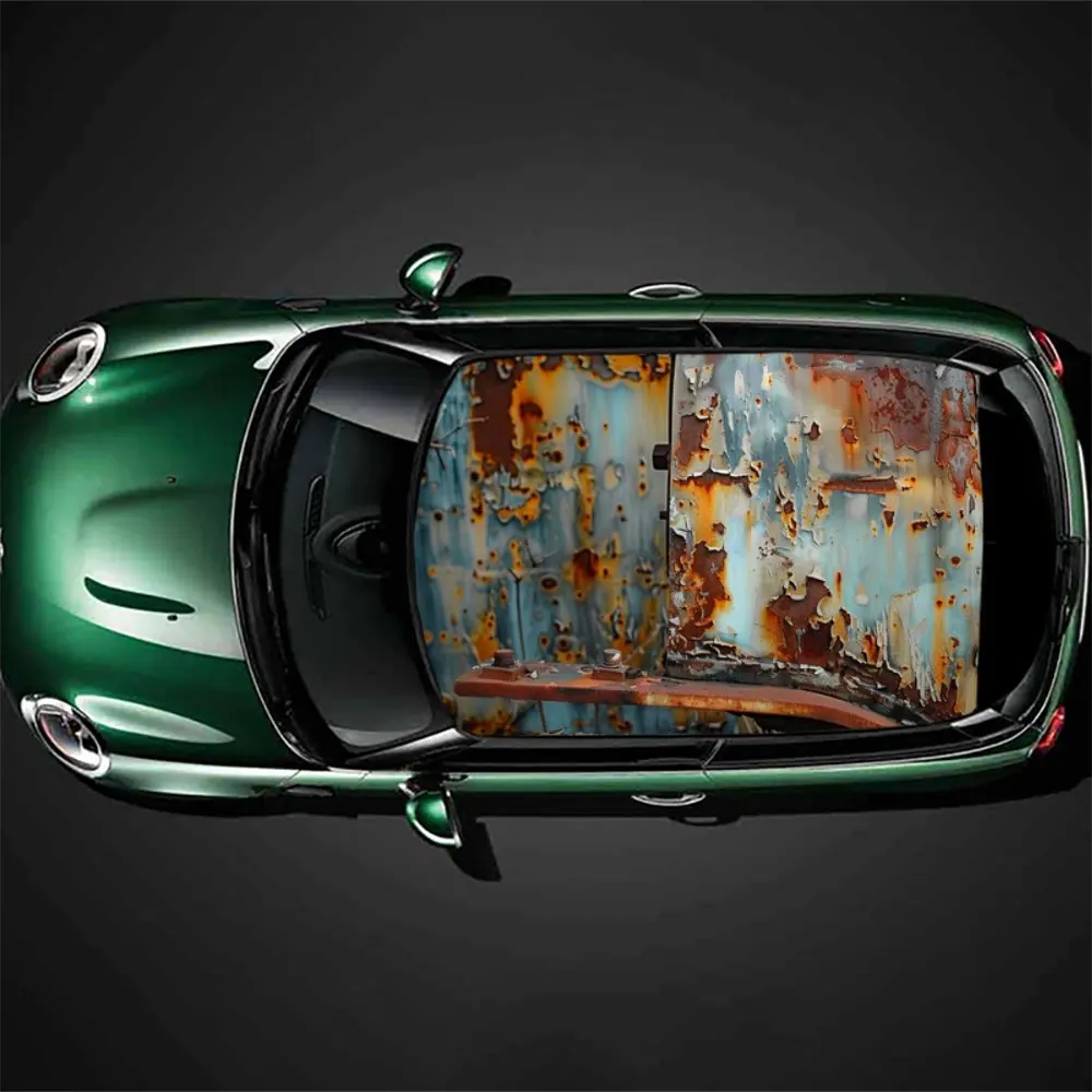Retro Rusted Metal Grunge Car Roof Sticker Wrap Racing SUV Auto Accessories Packaging PVC Car Hood Graphic Decal Decoration Gift