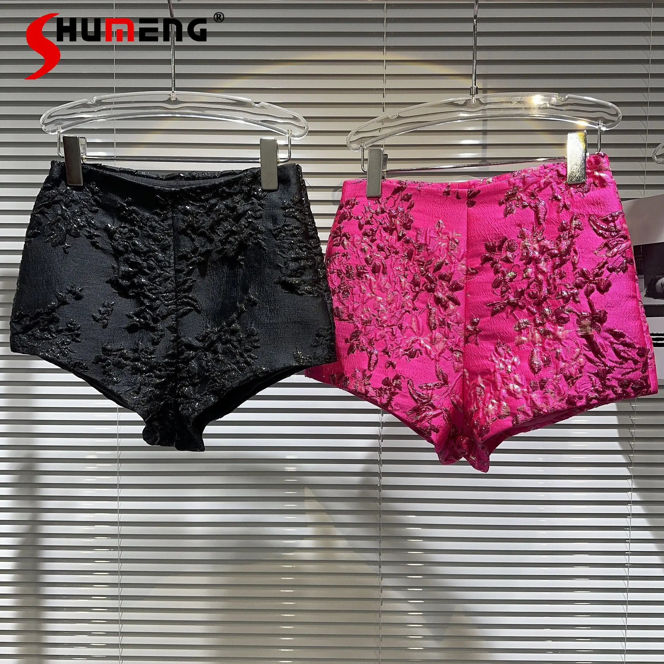 2023 Autumn New Original Three-Dimensional Indentation Flower Shorts for Women Rose Pink Color Hot Girl Super Short Shorts