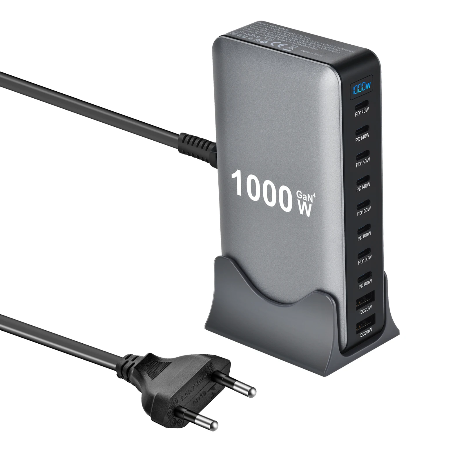 1000 W multi-poort desktoplader met 8C2A snel opladen 200 W totaal vermogen voor laptops, tablets en meer - nieuw model