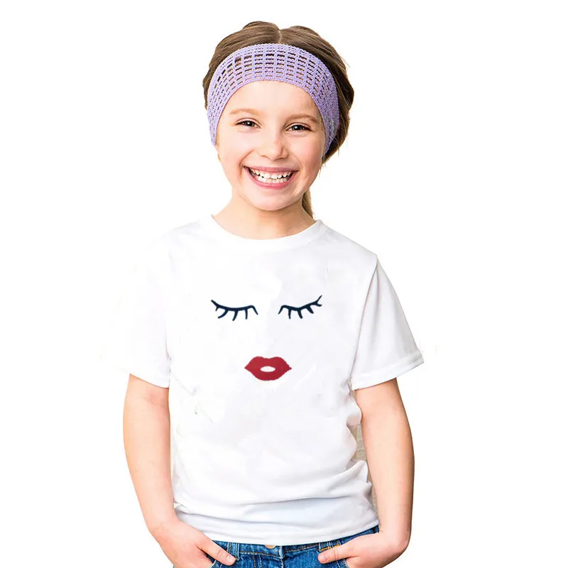 Eye Lashes Red Lips Print Women and Kids T-shirt Funny Family Matching Clothes Summer Mother and Daughter Clothes Casual Tshirt view 6